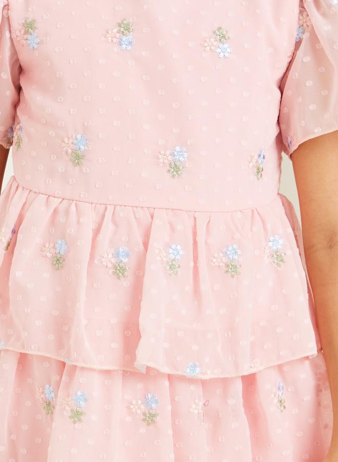 ستايلي فستان مطرز بالزهور متعدد الطبقات - Image 2